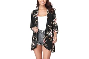 Irevial Cardigan Donna Chiffon Kimono Estivo Elegante Copricostume Mare Maniche a 3/4 Stampa Floreale Bluse Top per Spiaggia Party Vacanze