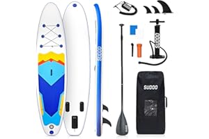 SUDOO 10FT 3M Stand Up Paddle Board, Inflatable Stand Up Paddle Board 6” Thick Surfboard Lightweight Non-Slip EVA Deck SUP Board Complete Kit for All Skill Beginners Adults Yoga Surfing(Yellow Blue)