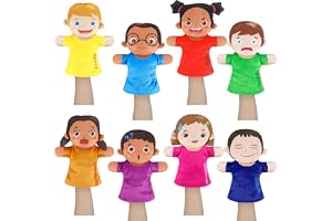 Gemscream 8 Pcs Multicultural Emotion Hand Puppets for Kids Sel Learning | 8 Emotions, Feeling Learning Puppet, Interactive Educational Toys, Social Skills, Classroom Toddlers Play Theater Therapy Use