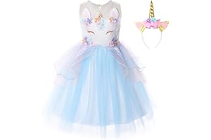 JerrisApparel Disfraz Unicornio Niña Volantes Flor Boda Partido Princesa Vestido