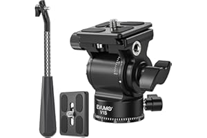EVUMO V1S Tête Fluide, Tête de Trépied Fluide, avec 2 Arca Swiss à Dégagement Rapide et Poignée Amovible, pour DSLR, Caméscopes, Vidéo, Trépied, Monopode, Charge Max 4kg
