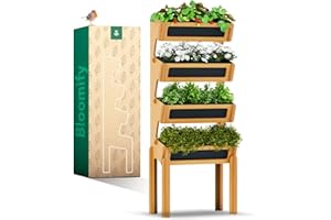 VERGADA Bloomify® vertikales Hochbeet mit 4 Etagen aus Birken-Schichtholz – Aufbau ohne Schrauben – inkl. 4 rausnehmbarer Pflanzkästen – schmales Vertikalbeet für Balkon, Terasse & Garten