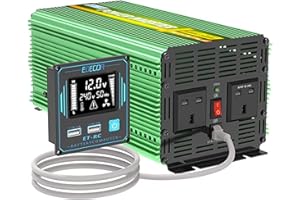 EDECOA 1000W Pro Power Inverter 12V to 240V 2000W Peak Power Inverters Pure Sine Wave with New Remote Controller with LCD Screen, 2 UK Sockets, 2 USB Ports, Sound Alarm, and 4m Cable