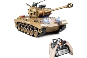 Supdex Carro Armato Telecomandato 1/18 Tanque US M26, 2.4GHz Telecomando Giocattolo, Modello di Carro Armato, Con Suoni Realistici e Luci, Veicolo Militare RC per Adulti e Bambini che Spara BBS