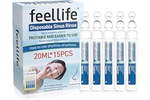 ‎FEELLIFE FEELLIFE Nasendusche Meerwasser, Nasenspülsalz Nasendusche Nasenspray Kinder Erwachsene, Nasenspülung Meersalzwasser, Natürlich ohne Zusatzstoffe Nasendusche Salzlösung Einweg Flasche 20ml x15 Stück