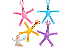 MUNSKT 4 Sztuki Teleskopowych Przyssawek, Żyrafa Pop, Sensoryczna Zabawka Antystresowa dla Dzieci i Dorosłych