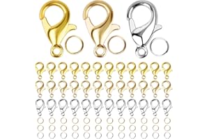 CHMEJIA Kettenverschluss 390 Stück Schmuck Verschlüsse Zubehör Kettenverschlüsse Verschluss Geteilter Ring Verschluss Kette Karabinerverschluss für Armbänder Halsketten(Silber/Gold/KC-Gold)
