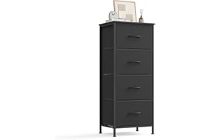 SONGMICS Chest of Drawers, 4 Fabric Drawers Storage Unit, Steel, MDF, Non-Woven Fabric, for Bedroom, Closet, Hallway, Living Room, Ink Black and Ebony Black LGS314BH03