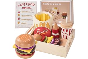 Montessori leksak trä hamburgare dinette set 3 4 5 år | Med dryckespommes frites och meny rollspel kök födelsedagspresent och