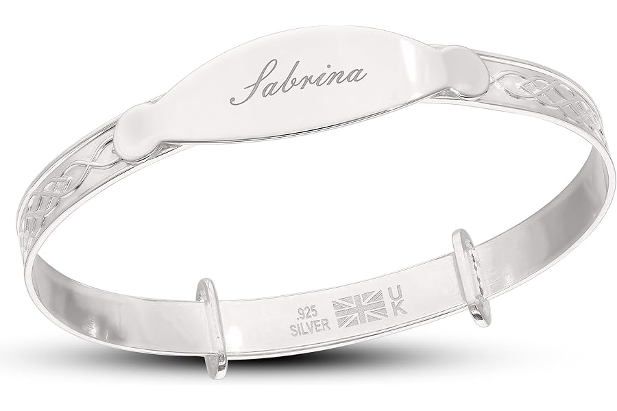 Dolce Valentina - Personalised Baby Gift - Sterling Silver Bangle with Celtic Pattern, Newborn Christening Gift & New Baby Gifts, Baby Bracelet (0-1 Year)
