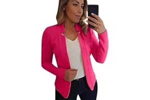 OMZIN Donna Manica Lunga Risvolto Intagliato Cropped Blazer Giacca Cardigan Aperta Anteriore Lavoro Ufficio Blazer