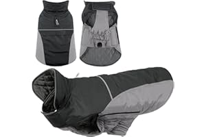 KONVINIT Hundemantel Winter Warm Hundejacke Wasserdicht Wintermantel für Kleine/Mittelgroße Hunde Winddichte Winterjacke für Hunde mit Reflexstreifen und Bauchschutz,Black L