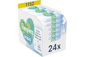 Pampers Harmonie Aqua, 1152 Lingettes pour Bébé (24x48), Sans Plastique, Certifié OEKO-TEX, Protection De La Peau Délicate Avec 99% D’Eau, Aide à restaurer le pH naturel de la peau