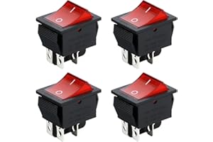 Powice 4 Stück Glühen Schalter,Schiffstyp Selbstsichernder 4-Poliger Schalter 230V mit Rotem Licht,Wippschalter16A/250V/20A/125V Geeignet für den Einbau in Häusern, Autos und Elektrischen Geräten(Rot)