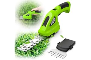 CARZIYER Cesoie per arbusti elettrici, 7,2 V, 2 in 1, cesoie per erba, tagliasiepi senza fili, con batteria agli ioni di litio ricaricabile 2000 mAh, per arbusti, giardino, erba, prato e dimensioni