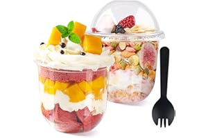 Wubushan Monoporzione per dolci 360ml, 50Pcs Bicchierini finger food, Finger food con coperchio e Cucchiaio, Tazze da dessert trasparenti peril gelato, Budino, Mousse, Riso, Apericena