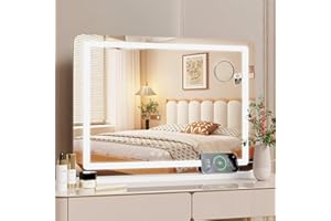 MAMIZO Lustro do makijażu z oświetleniem, 50 x 40 cm, z USB i typu C, małe lupa Hollywood, lupa 10 x, 3 temperatury barwowe, lustro ścienne, lustro stołowe, sterowanie ekranem dotykowym, lustro ze