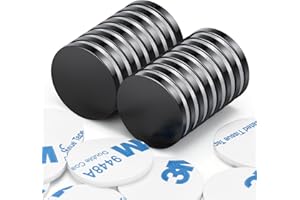 Wzone 20x3mm Negro Imanes Adhesivos de Neodimio, 16 Piezas Imanes Redondos Extra Fuertes Mini Imanes para Nevera Tablero Puerta Pizarra Bricolaje Oficina