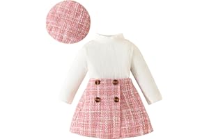 GEAGODELIA Baby Girl Outfit Clothes Autumn High Necked Long Sleeve Ribbed Toddler Girl Clothing Pullover Top Plaid A Line Short Skirt Set Girl Dress