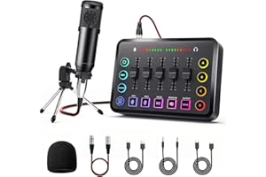 LILUOSUO Ensemble d'appareils de podcast, carte son de diffusion en direct avec microphone à condensateur, adapté pour l'enregistrement de podcasts et la production vidéo