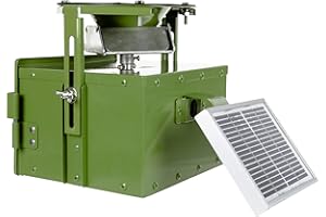 EURO HUNT Futterautomat Pro 12V, Komplettset, Automat für Tierfütterung mit Solarpanel & 12V-Akku + Ladegerät, wetterfest, grün, ca. 22,5x20,5x18cm