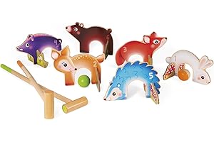 Janod - Forest Animals Croquet Wood Game - Outdoor Game - For children from the Age of 3 J03207, Multicolored