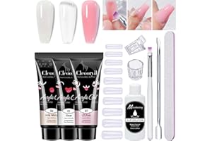 HERBENJOY Poly Gel Nail Kit,3 Colors Clear White Pink Builder Nail Gel Set Nail Extension Gel kit,15ML Gel With Slip Solution All-in-one Nail Strengthen Gel Nail Art Kit DIY for Beginners Gifts Set for Women