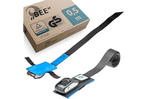 valonic Bee - 2X 0,5m cincha de Amarre con Cierre de apriete, 25mm, 500 Kg, Certificado TÜV Rheinl. / GS, EN-12195-2 - Negro, cinchas para la fijación de la Bicicleta para portabicicletas