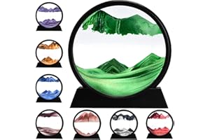 USMEI Fließender Sandrahmen, Bewegliche Sandkunst Bild rund Glas 3D Tiefsee Sandbild in Bewegung Display fließender Sand Rahmen für Desktop Home Office Dekor (Grün, 12 Zoll)