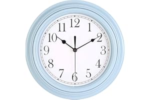 Topkey Reloj de Pared silencioso para Cocina, 9 Pulgadas, Retro, sin tictac, Decorativo, para Dormitorio, Oficina, Reloj de Pared - Azul Claro