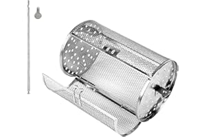 GHJKLDHA Drehbarer Grillkorb, Edelstahl Drehbarer Grillkorb, Air Fryer Käfig, Kaffee Röster Rund Grillkorb, BBQ Pommes Frites, Backen Nüsse, Kaffeebohnen Grillkorb