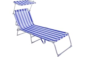 NORDIQ LET'S MAKE HOME NORDIQ - Tumbona Plegable - Tumbona con Parasol – Tumbonas Jardin Exterior Reclinables con Respaldo Ajustable – Tumbonas de Acero 19 mm para Terraza y Piscina - Ligera y Resistente - Rayas Oscuras