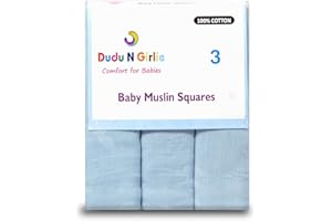 DUDU N GIRLIE Newborn Essentials Musselintücher, Baby-Musselintücher, Waschlappen, Baby-Gesichtshandtuch, 100% Baumwolle, weich und saugfähig, Spucktücher, Wickeldecke, extra groß, 70 x 70 cm, 3 Stück, Blau
