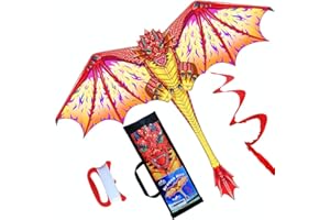 HONBO Dragon Kite for Kids and Adults-Easy to Fly, Beginner Kite-55 x 62inch with Spinning Tail 200ft Kite String, Kites Kids(RED)