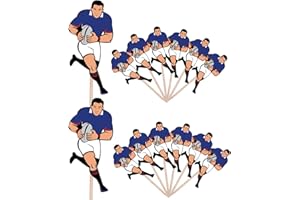 Lot de 14 drapeaux de rugby bleus pour événements, clubs de rugby, fête d'anniversaire, nourriture, gâteaux, cupcakes, drapeaux, décorations pour gâteaux et cupcakes