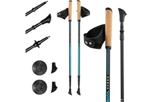KADVA Bâtons de Marche Nordique Nordic Walking Luna Couleur Bleu avec Taille Réglable 69-135 cm Système de Blocage Rotatif pour Changement Ferme et Facile de Longueur Poignée
