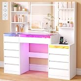 YUNSCEND Large Makeup Vanity with LED Light and Mirror, RGB Lights | Adjustable Brightness, Modern Makeup Dressing Table with