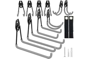 Kitmiido 12er Set Wandhaken für Garage | Schwerlast Doppelhaken | Platzsparende Aufbewahrung für Werkzeuge, Fahrräder, Sportausrüstung (Grau)