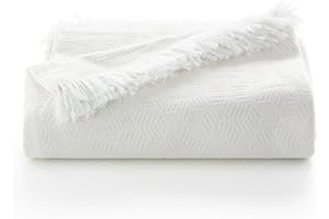 GAMUSI Colcha Multiusos Cama y Sofa. Plaid Foulard cubrecama Mantas de Sofa Suave algodón geométrico - 180x140 cm, Crudo