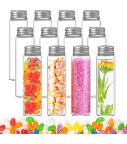 Lot 12 Tubes à Essai 30 Ml Verre Avec Bouchon Argenté - Fleurs, Bonbons, Sciences, Perles