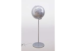 Mascagni Globe Terrestre décoratif Lumineux sur Pied-éclairage LED-Base en métal argenté-Mappemonde Diamètre 42 cm 20A O1244