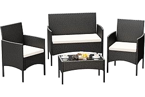 IlGruppone Salotto da Esterno in Rattan 2 Poltrone 1 Divano 1 Tavolo Giardino Esterno con Cuscini Terrazzo Patio Salotto Relax Primavera Estate Mobili Estivi 4 Posti Tavolo Ripiano in Vetro
