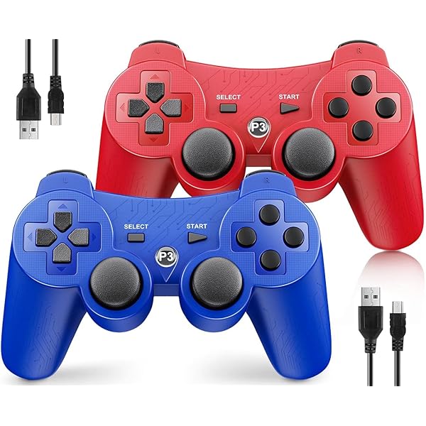 PS3 Controller Wireless 2 Pack, with 2 Charging Cables, Compatible