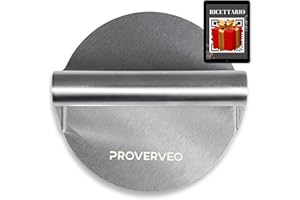 PROVERVEO Smash Burger Press + Ricettario di Hamburger | Professionale Pressa per Hamburger in Acciaio Inox | Schiaccia Hamburger | Pressa Rotonda per Hamburger, Bistecche, Pancetta e Barbecue