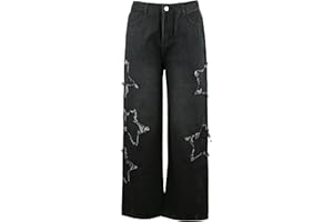 DINGJIUYAN Women's Y2K High Waisted Cargo Pants - Star Pants with Cute Jeans Design