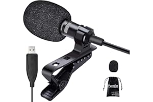 Fyvadio PC Micrófono, 3 Metros USB Micrófono, Micrófono de Solapa de Condensador Omnidireccional con Clip para Portátil, PC y Mac, Podcasting, Juegos, Streaming y Grabación [Plug & Play]