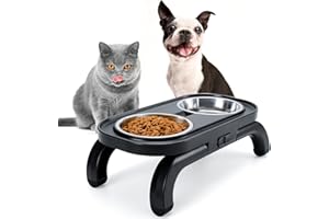 PETTOM Ciotola per Cani Rialzata Regolabile, Ciotola per Gatti Antivomito, Ciotole in Acciaio Gatti Antiscivolo