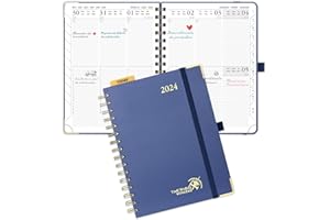 POPRUN Agenda 2024 Semana Vista Vertical Premium con Tapa Dura 21,5 x 16 cm, Planificador 2024 A5 - Vertical Diario Calendario - Tapa Dura - 100 gsm Papel Certificado FSC®, Azul Marino