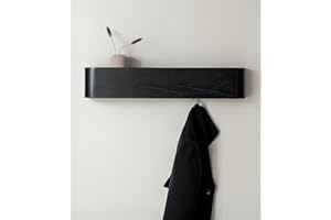 KAZAI. Wieszak na kurtki ścienny 'Toke' | Nowoczesny design z ukrytymi haczykami ściennymi | Panel z litego drewna fornirowanego | Dąb, czarny