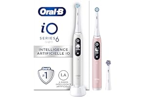 Oral-B iO 6 Lot De 2 Brosses À Dents Électriques Connectées Bluetooth, Blanche Et Rose, 2 Manches Avec Écran Noir Et Blanc, 3 Brossettes